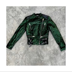 Silvian Heach green sequin leather jacket